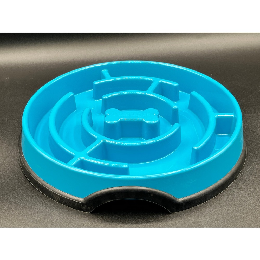Petstages Slow Feeder Dog‎ Bowl Teal Blue Maze Anti Gulping Non Slip 9" Puzzle